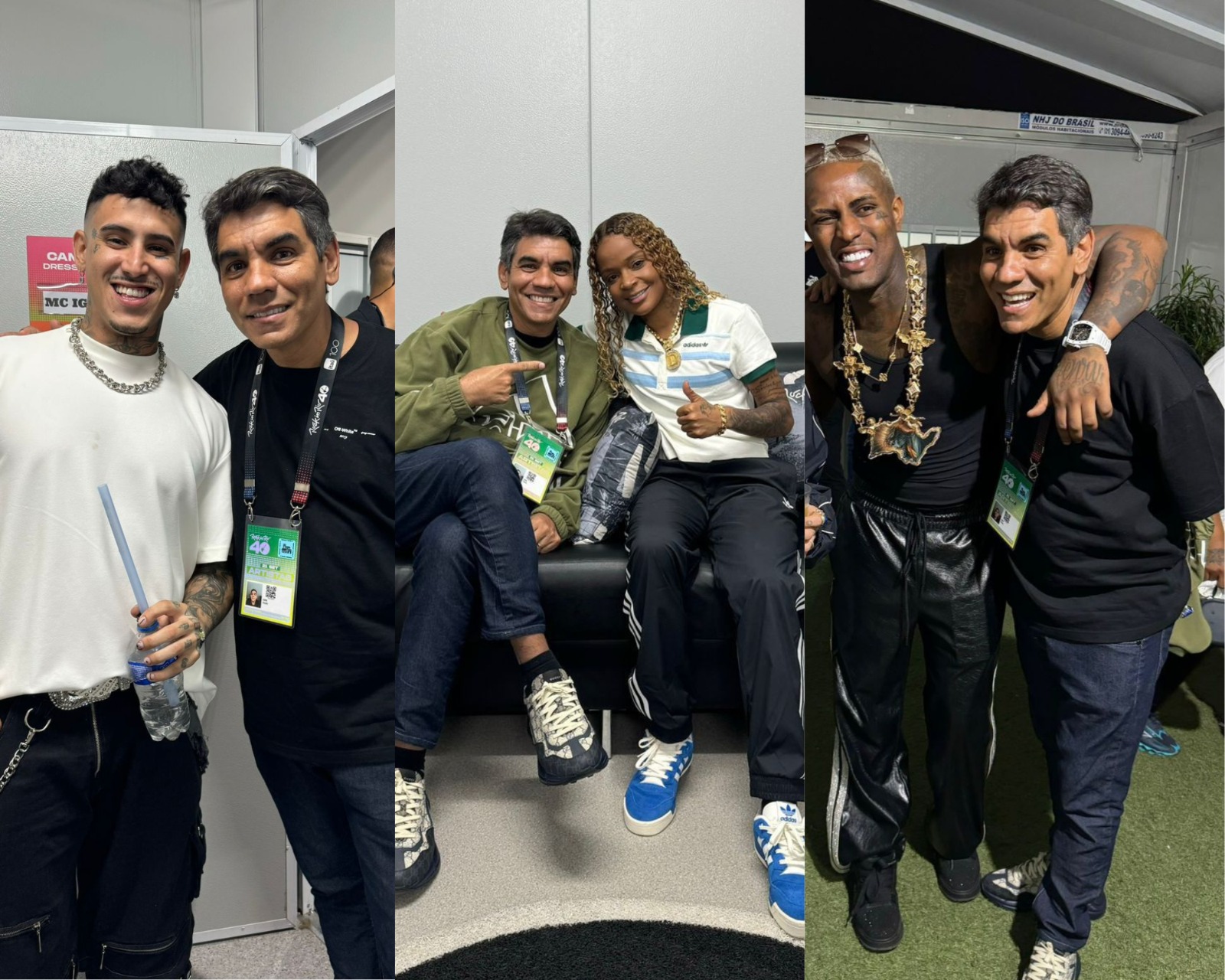 (Da esquerda para a direita, Dodô Costa com MC PH, MC Dricka e MC IG no Rock in Rio. Crédito: Dodô Costa)