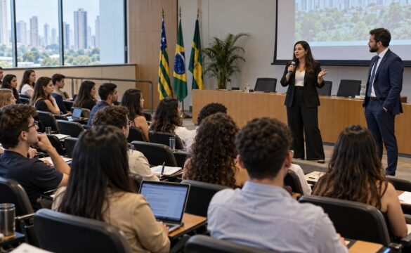 Estudantes da Escola de Negócios da UNIALFA participam de encontro sobre oportunidades de formação prática e atuação junto à Defensoria Pública do Estado de Goiás, em Goiânia.
